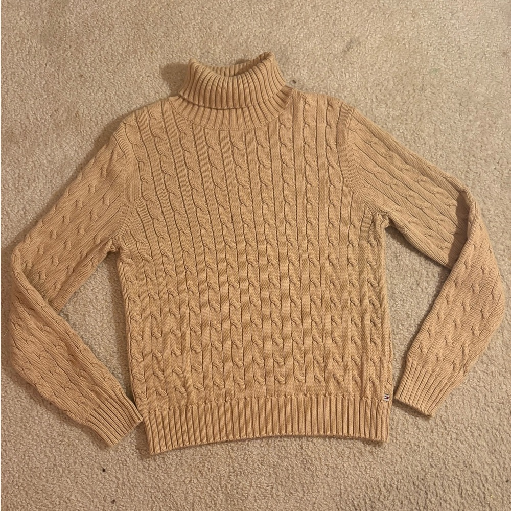 Tommy Hilfiger Camel Cable Knit Turtleneck Sweater
